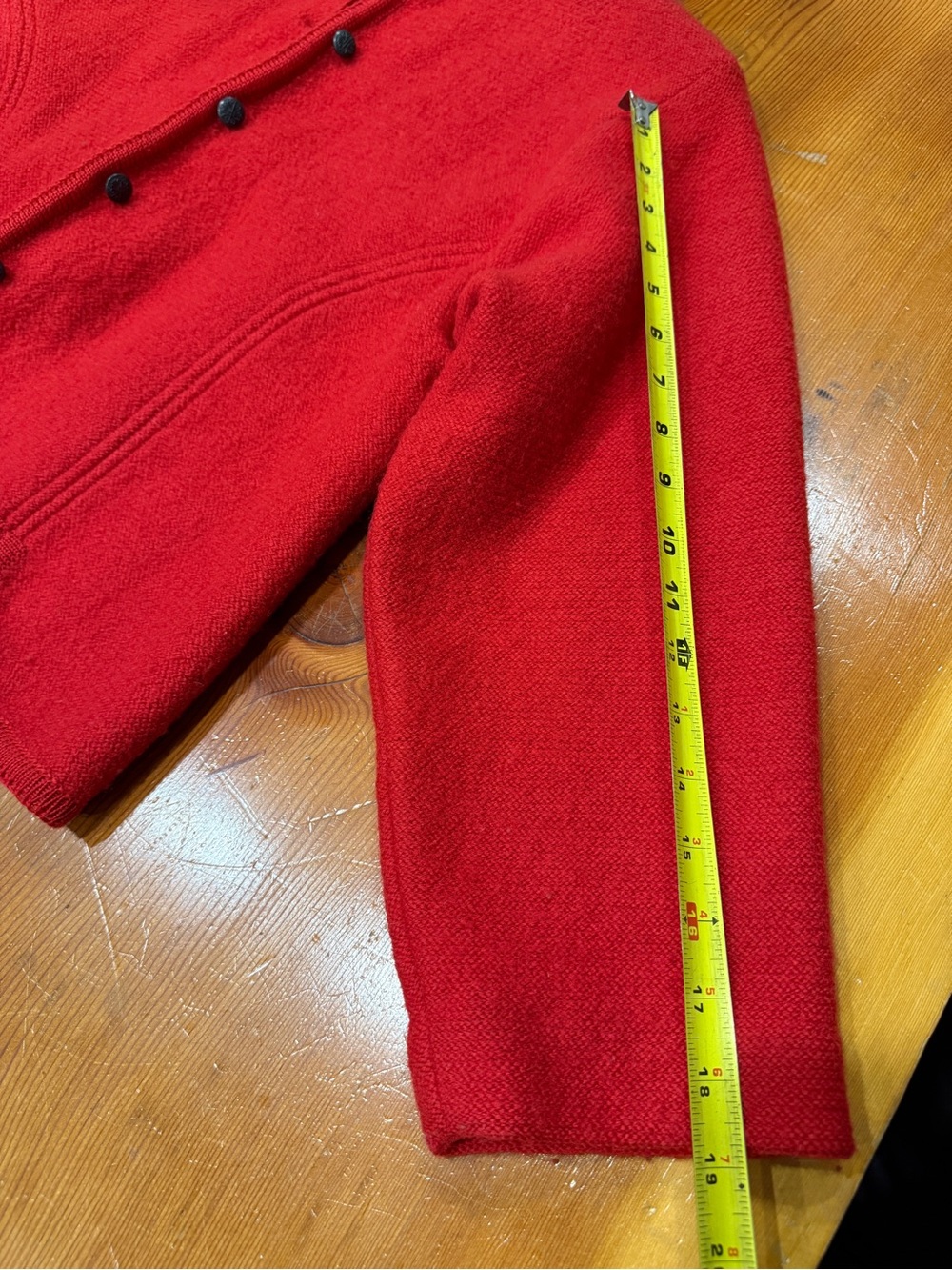 100% Wool Red Women's Button-Front Cardigan - Picture 10 of 10